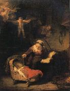 REMBRANDT Harmenszoon van Rijn The Holy Family with Angels oil painting on canvas